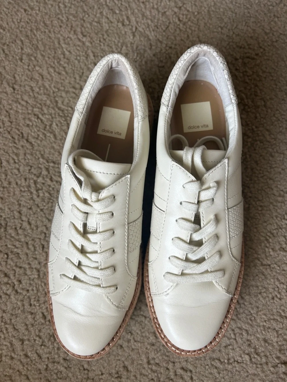 Dolce Vita White Leather Tiger Platform Sneakers in Cream - Picture 5 of 10
